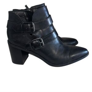 Franco Sarto Black Leather Ankle Booties - Size 10 Zipper & Buckle Details